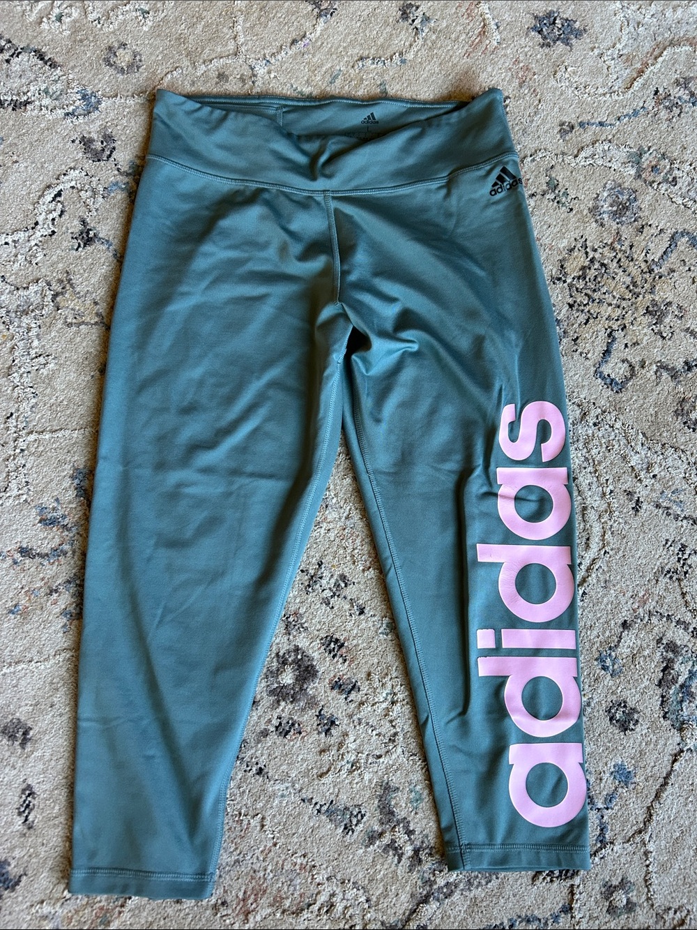 Adidas Teal Leggings with Pink Side Logo